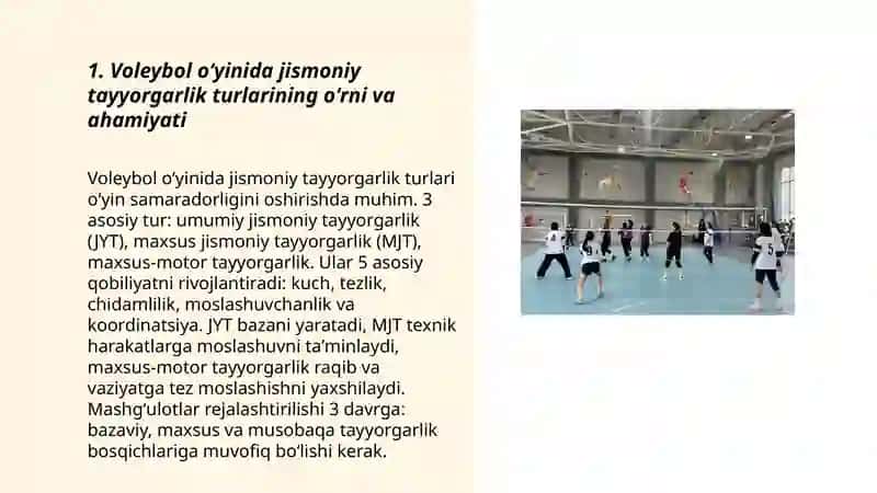 Voleybol oʻyinida tayyorgarlik turlarining o'rni va ahamiyati 3