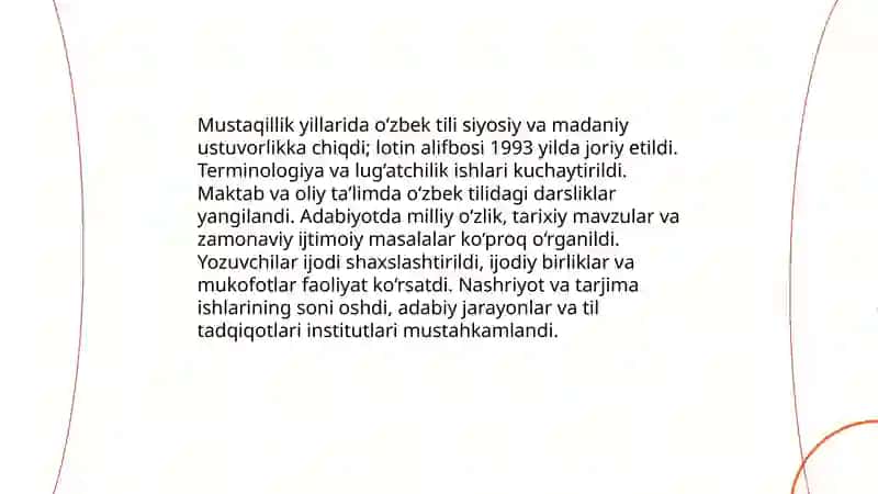 Mustaqillik yillarida o‘zbek tili va adabiyotining rivojlanishi 3