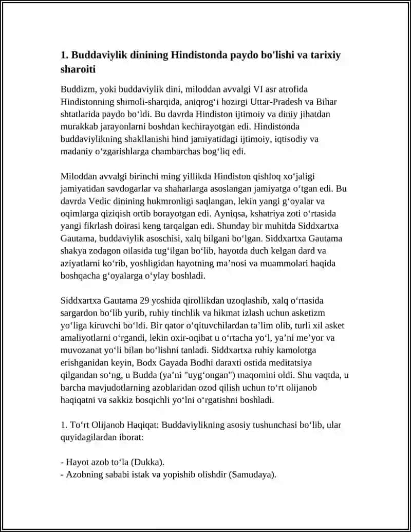 BUDDAVIYLIK DININING PAYDO BO'LISH TARIXI, ASOSIY TA'LIMOTLARI, OQIMLARI VA MANBALARI 3