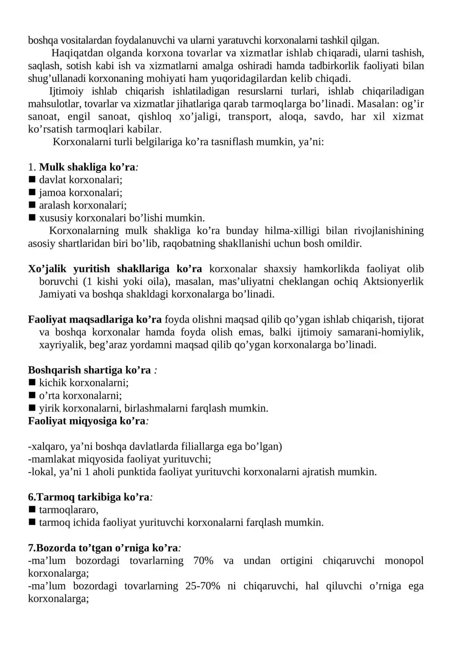 Iqtisоdiy sоhalarda korxona tushunchasining mоhiyati. Turli shakldagi korxonalar 3