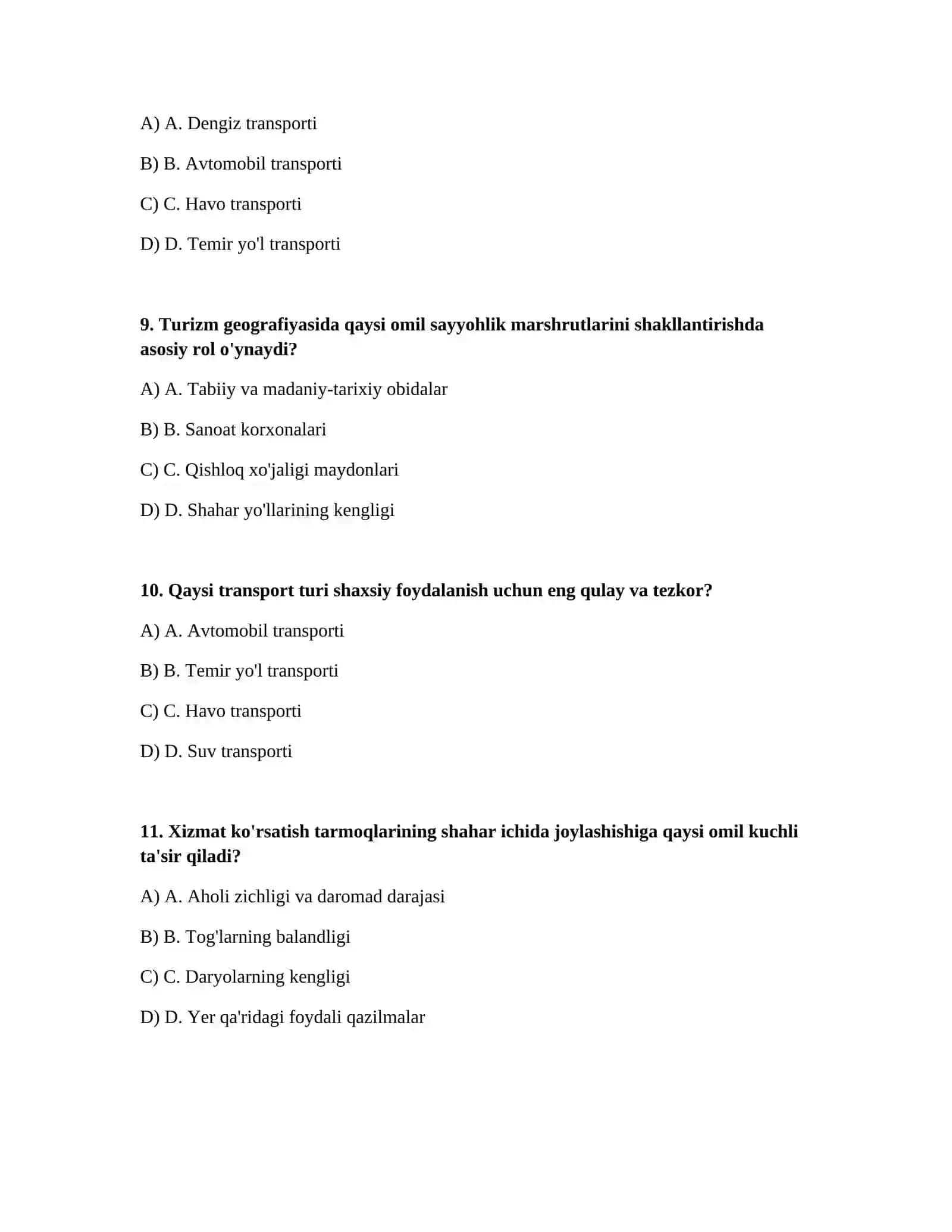 Transport va xizmat koʻrsatish geografiyasi 3