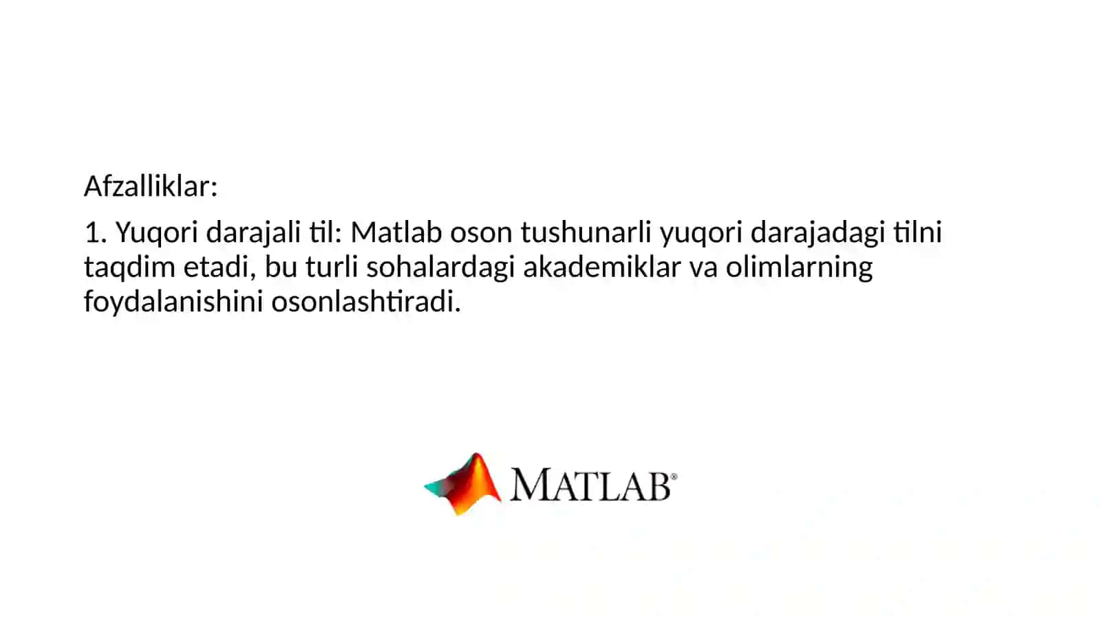 MATLAB dasturi a'zoliklari va kamchiliklari 3