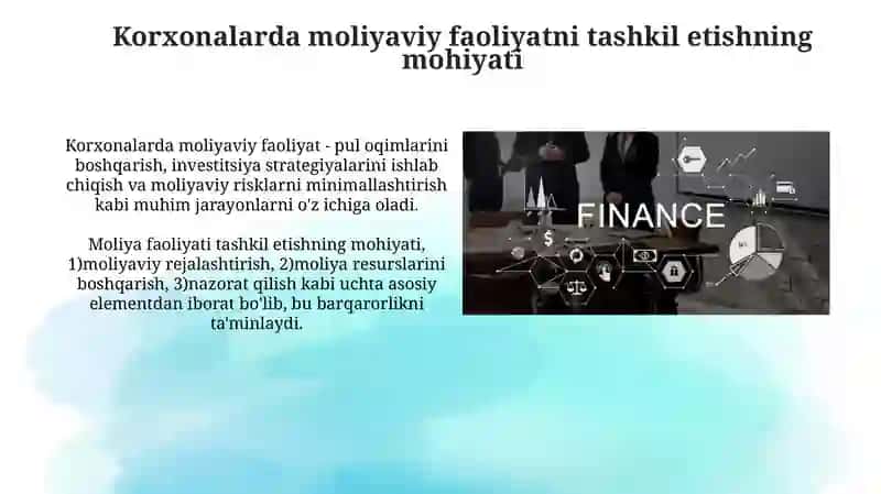Korxonalarda moliyaviy faoliyatni tashkil etish mexanizmi va uning xususiyatlari 3