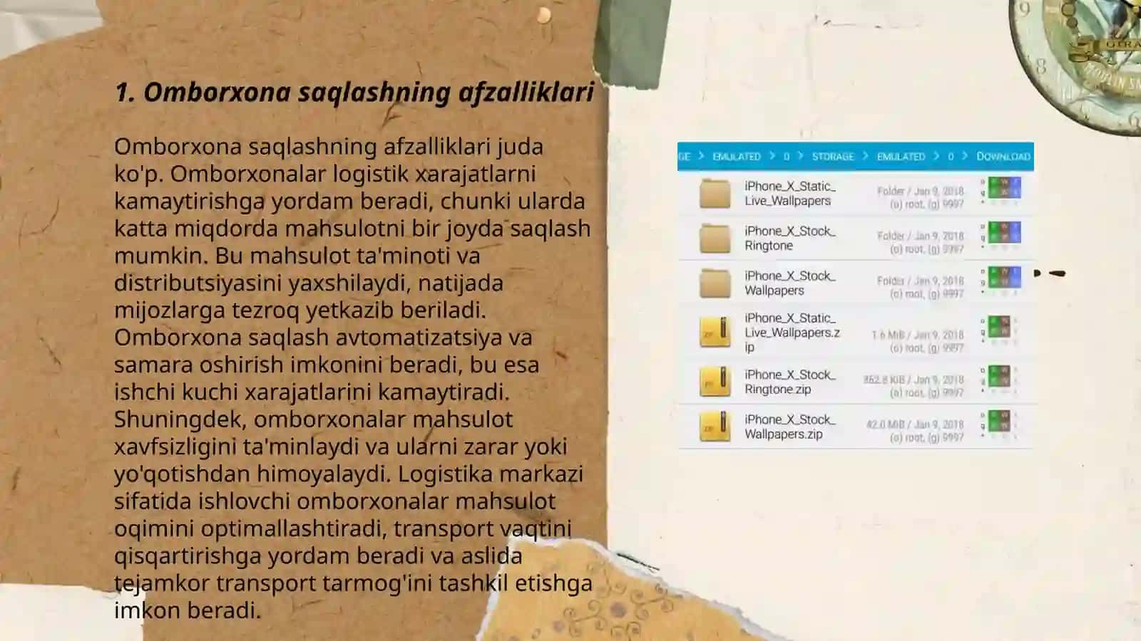 Omborxona, sovutgich, uyum va xandaqlarda tanlangan saqlash usulini xususiyatlari 3