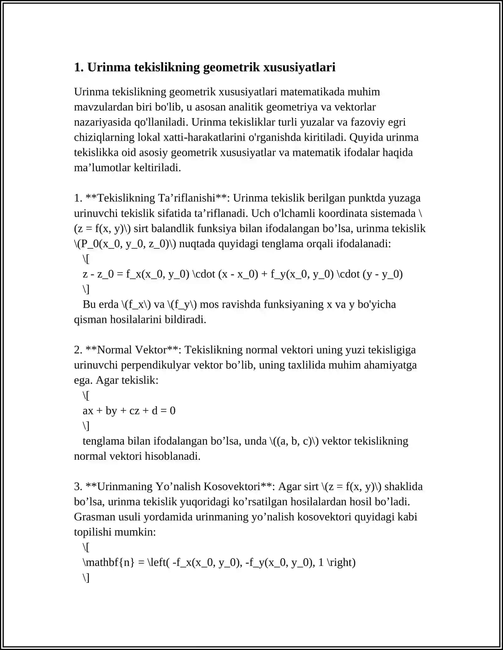 URINMA TEKISLIKNING GEOMETRIK XUSUSIYATLARI 3