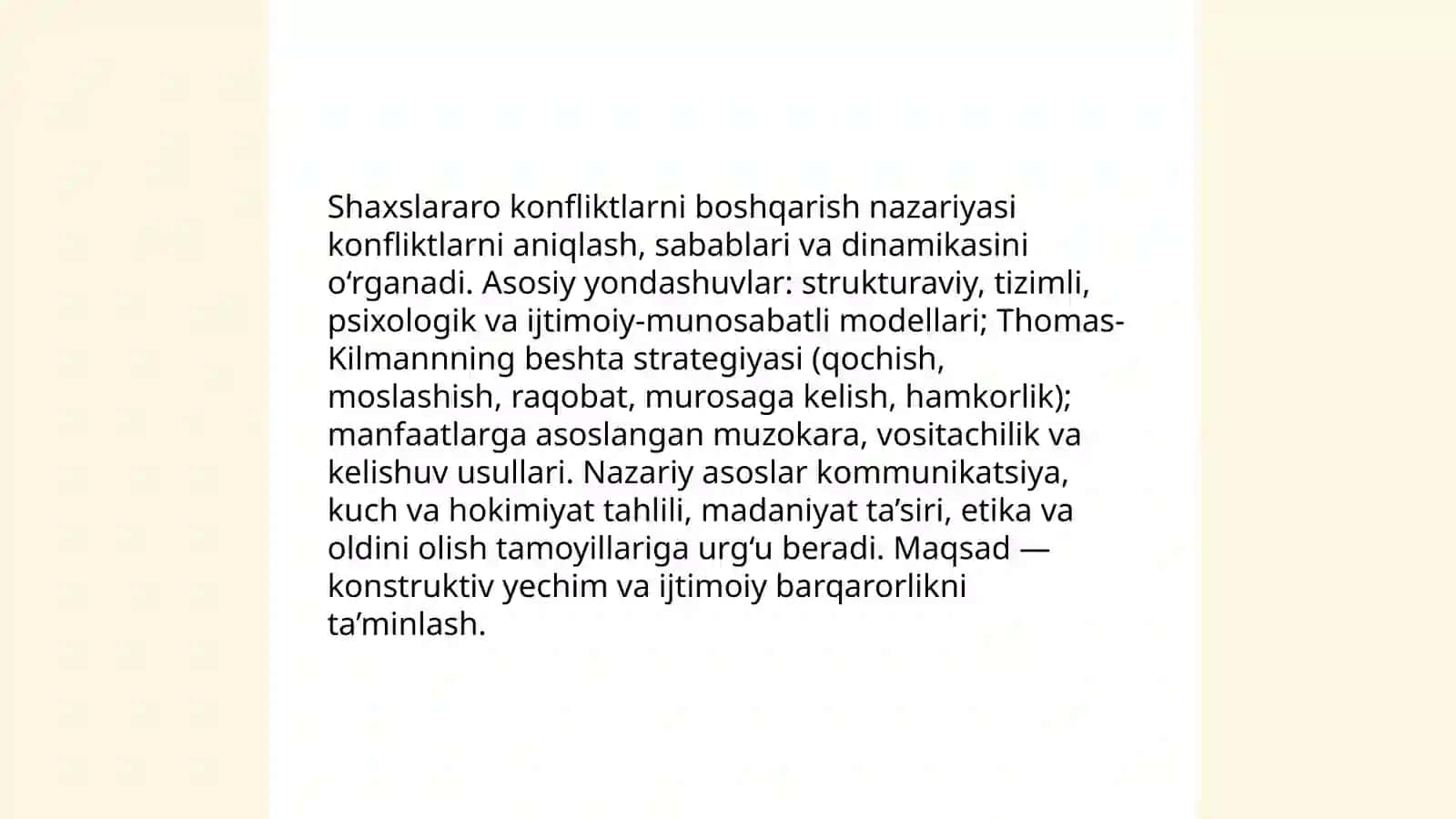 Shaxslararo konfliktlarni boshqarish sohasi va strategiyasining birligi 3