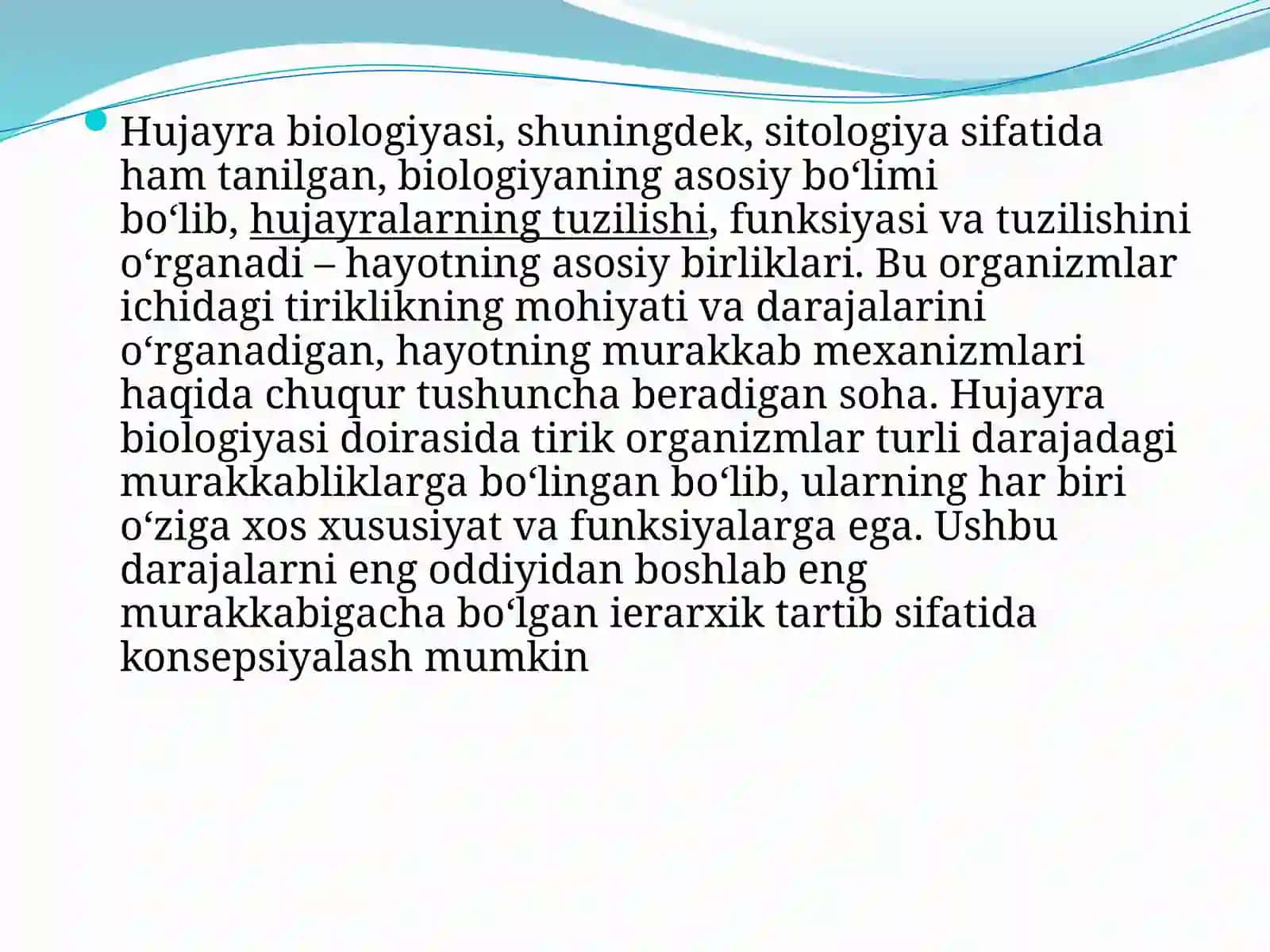 Tiriklikning molekulyar asoslari. Nukleinkislotalar va siyriy belgilarini nasldan-naslga o'tishdagi roli. DNKning oksil biosintezidagi roli. Genetik injeneriya. O'zgaruvchanlik va uning shakllari 3