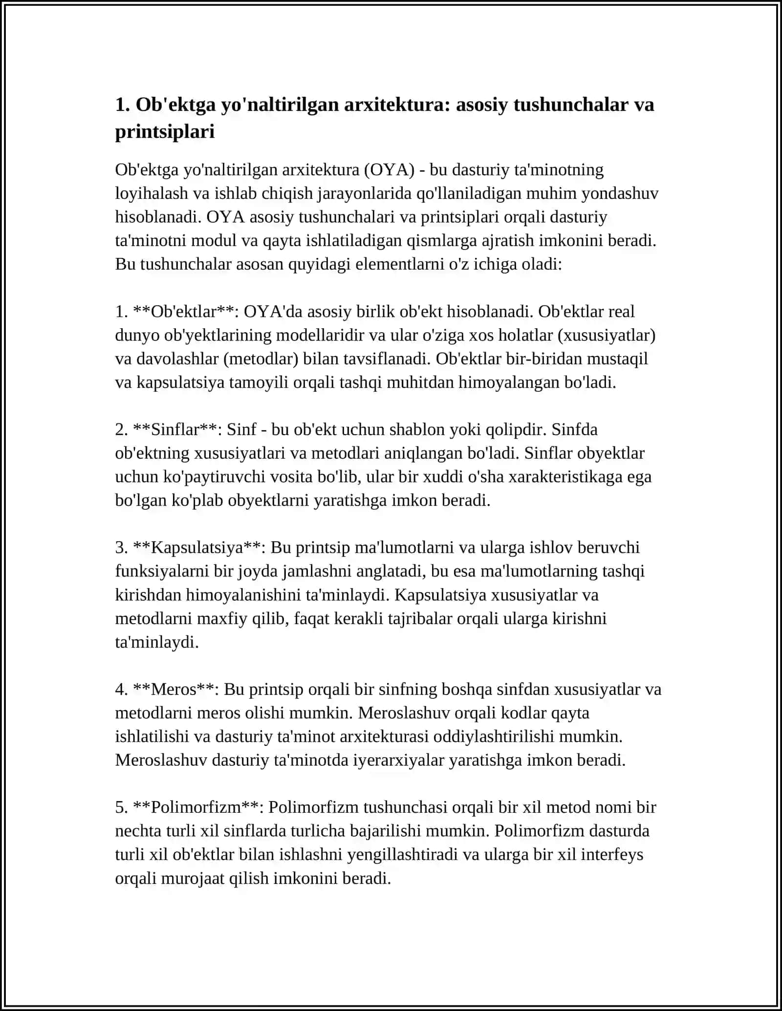 DASTURIY TA'MINOTNING OBYEKTGA YO'NALTIRILGAN (OBJECT-ORIENTED) ARXITEKTURAVIY DIZAYNI 3