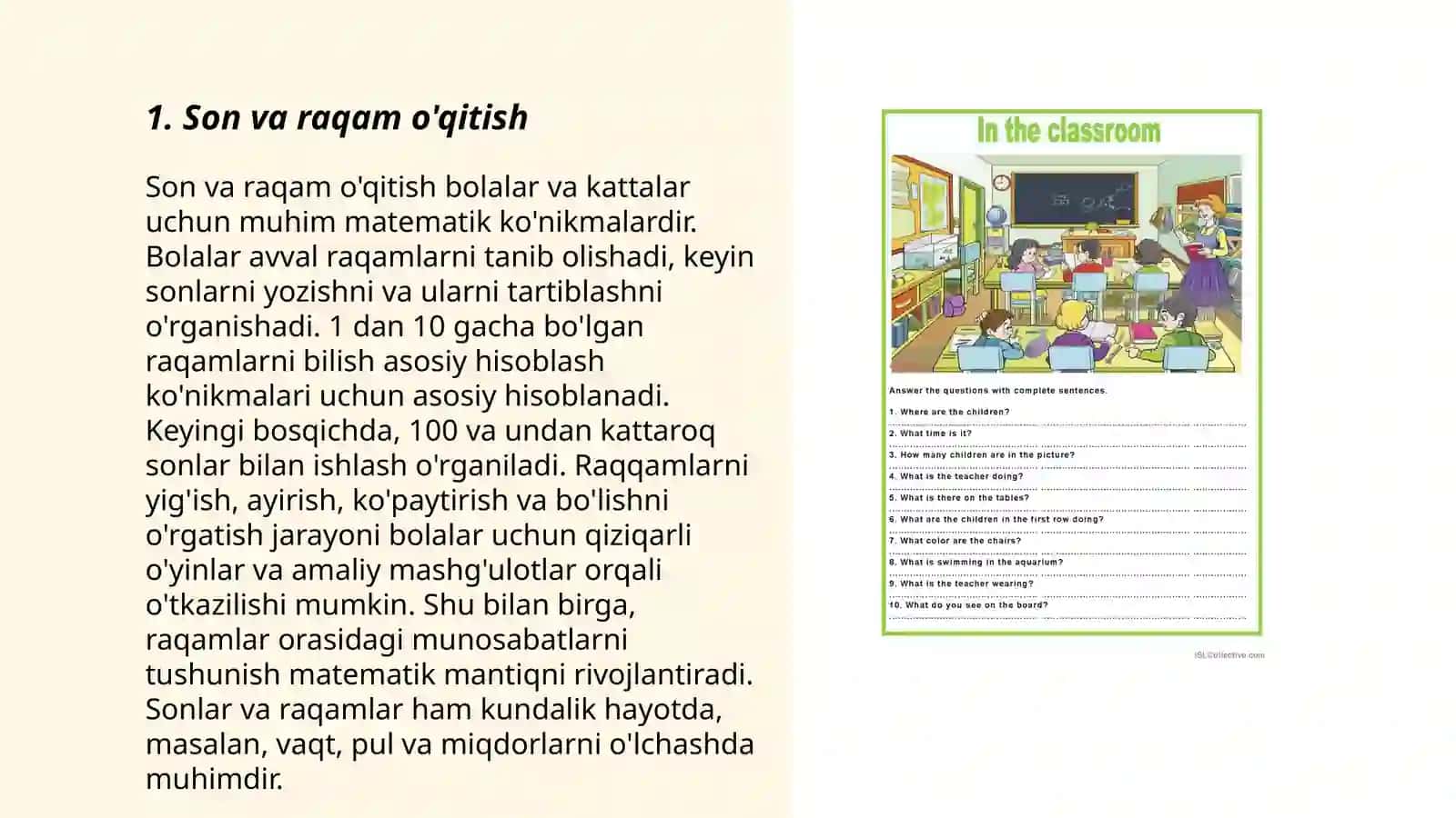 Son va raqam o'qitish 3