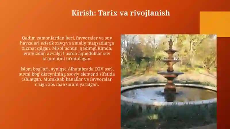 Manzaraliy favvoralar sharsharalar va suv havzalarini loyihalash 3