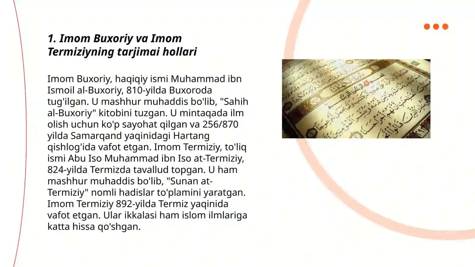Imom Buxoriy va Imom Termiziyning hadis ilmiga qo‘shgan hissalari qiyosiy tahlili 3