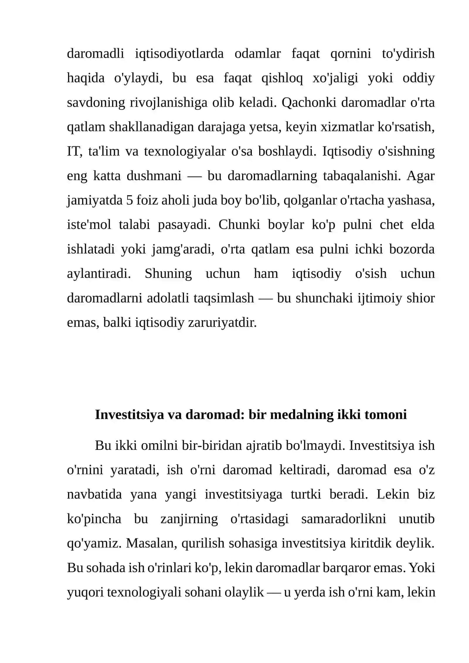 INVESTITSIYA VA DAROMADLARNING IQTISODIY O‘SISHGA TA’SIRI: AMALIY TAHLIL VA MULOHAZALAR 3