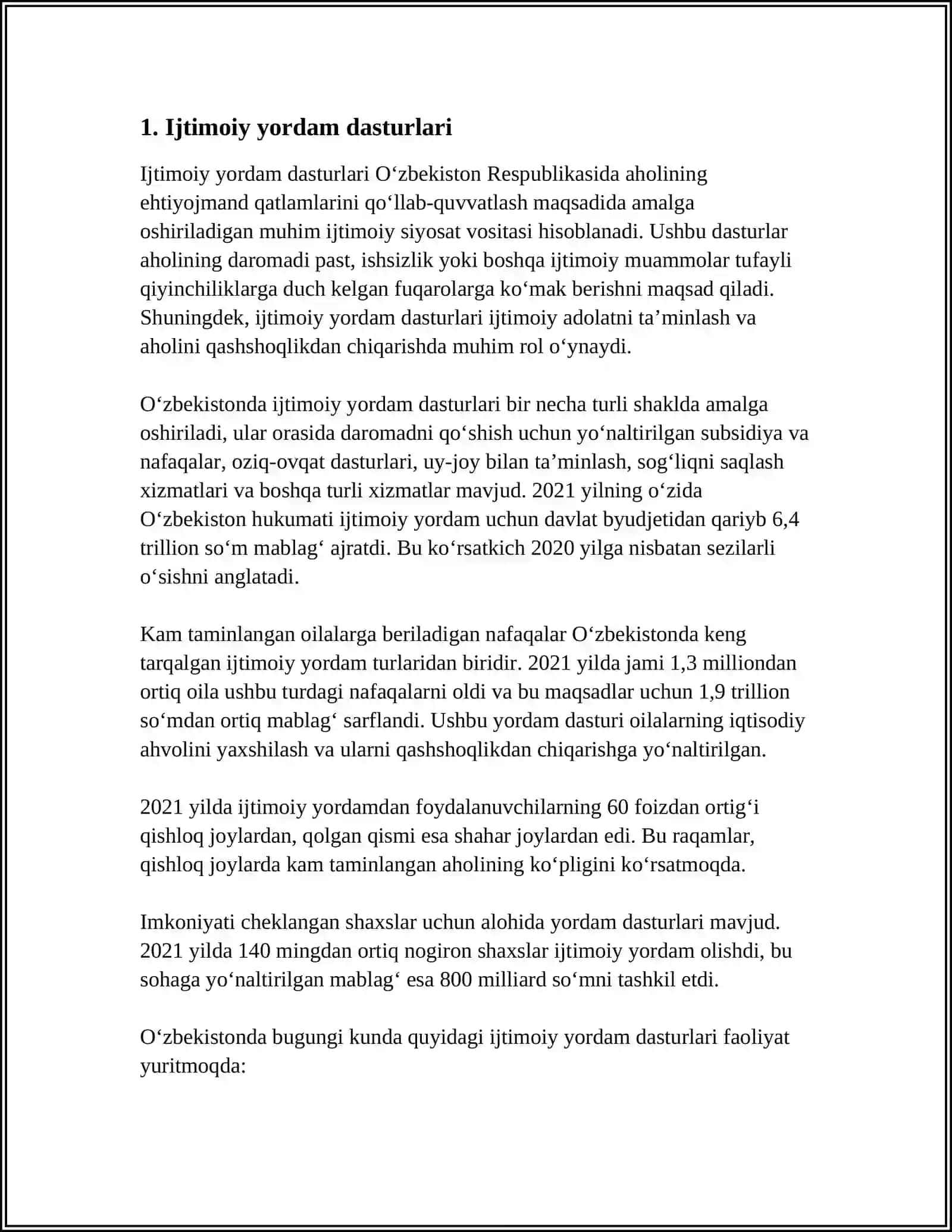 BOZOR MUNOSABATLARI SHAROITIDA DAVLATNI OILALARGA YORDAM BERISHI 3
