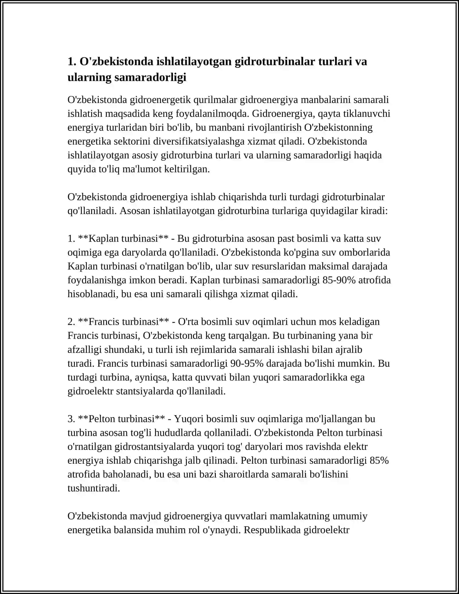 O'ZBEKISTONDAN ISHLATILAYOTGAN GIDROENERGETIK QURILMALAR 3