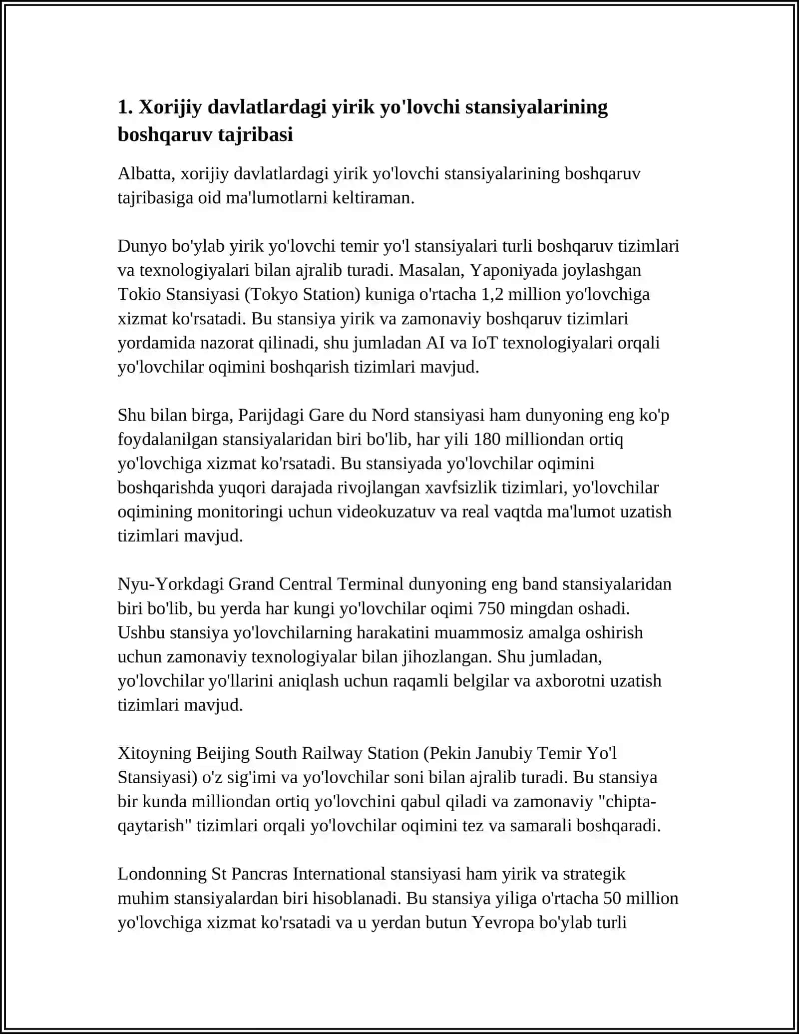 XORIJIY DAVLATNING YIRIK YO'LOVCHI STANSIYALARI ISH TAJRIBASINI TAHLIL QILISH 3