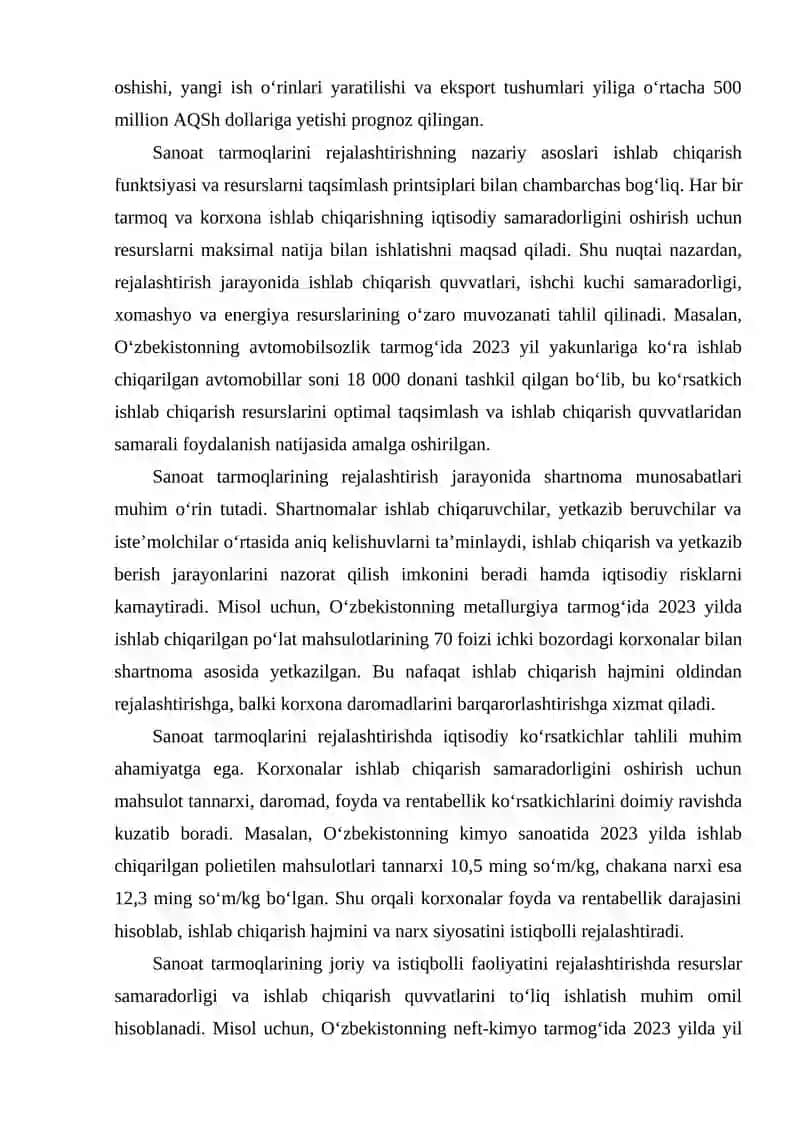 Sanoat tarmoqlarining joriy va istiqbolli faoliyatini rejalashtirishda shartnoma munosabatlarining ahamiyati va o‘rni 3