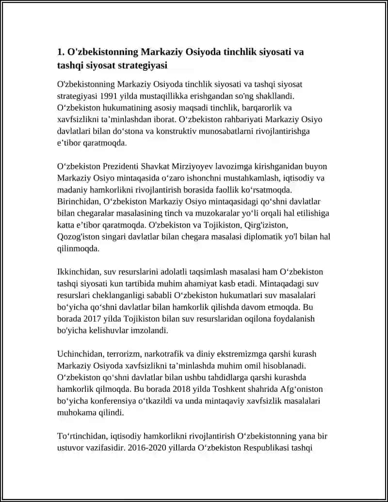 O'zbekistonning Markaziy Osiyoda Tinchlik va Barqarorlikni Ta'minlashdagi O'rni 3