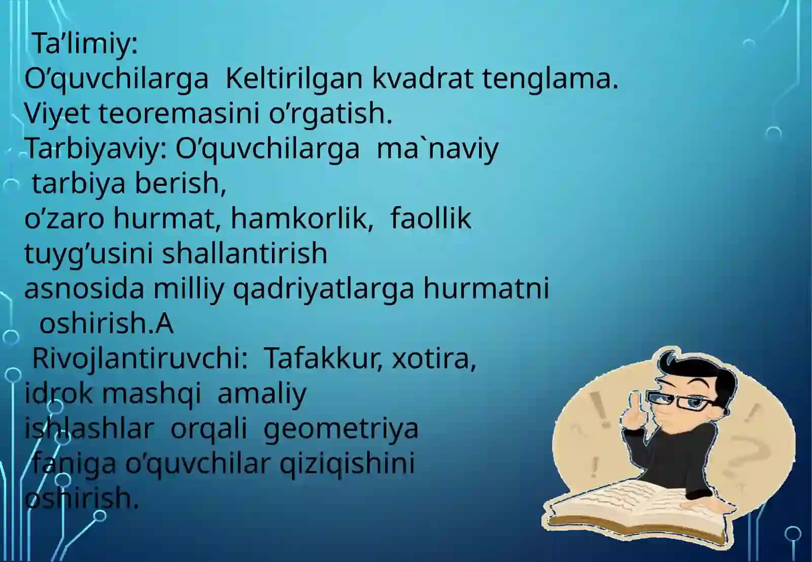 8-sinf Algebra fanidan Keltirilgan kvadrat tenglama. Viyet teoremasi dars ishlanma 3