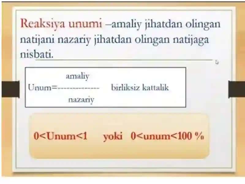 Mahsulot chiqish unumini hisoblashga doir masalalar yechish 3