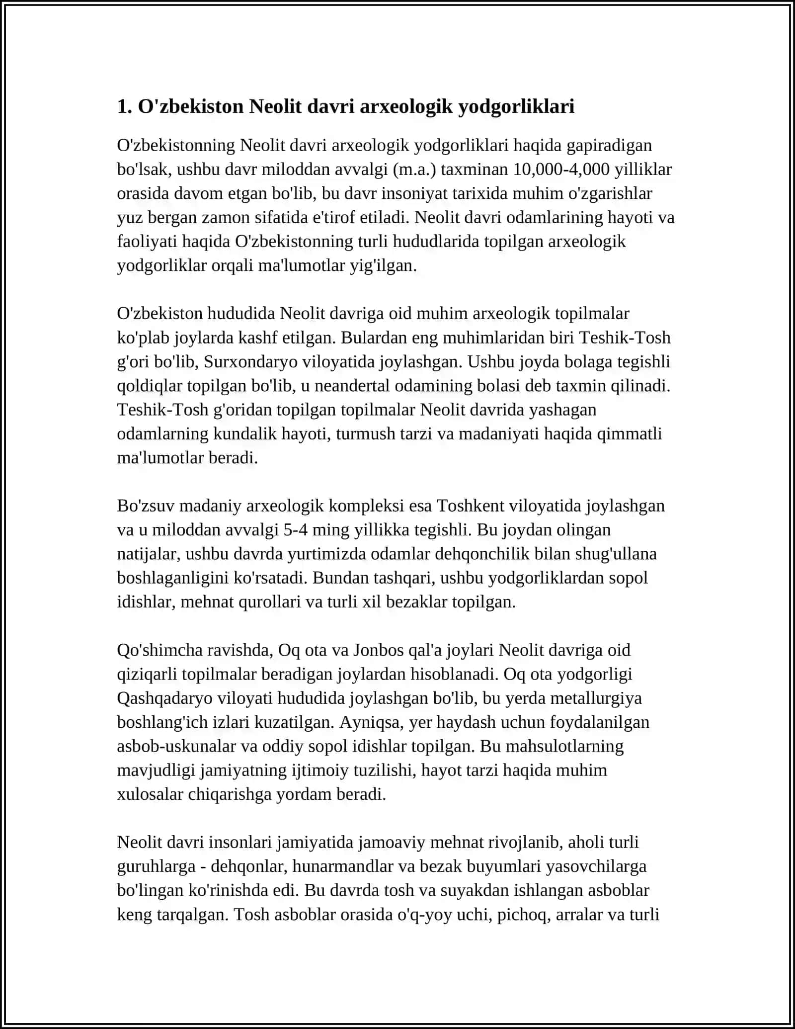 O'ZBEKISTON NEOLIT BIRONZA VA TEMIR DAVRIDA 3