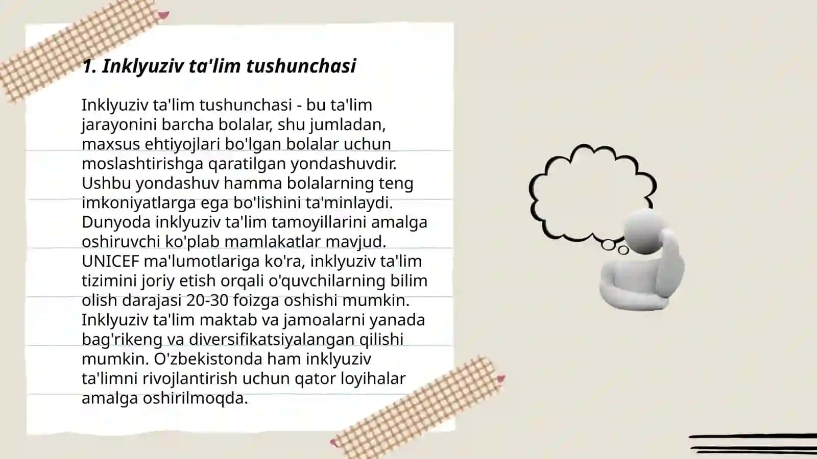 Inklyuziv ta'limning tamoillari va unga bo'lgan extiyojlar, uning sabablari, bosqichlari 3