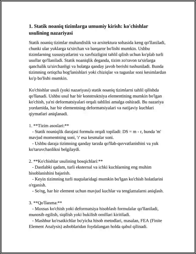 STATIK NOANIQ SISTEMALARNI KO‘CHISHLAR USULIDA HISOBLASH 3