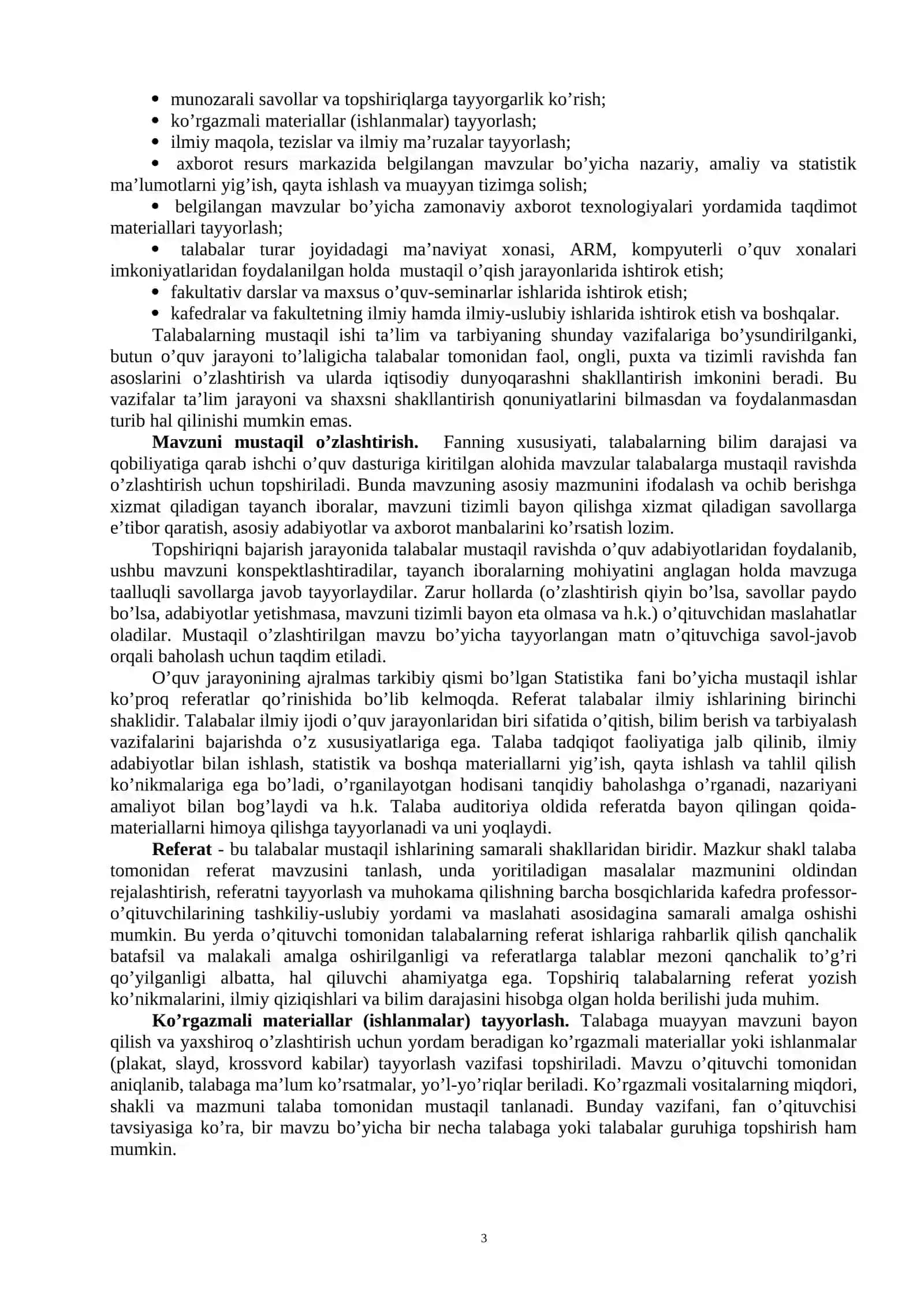 Dasturlash asoslari fanidan talabalar mustaqil ishlarini tashkil etish 3