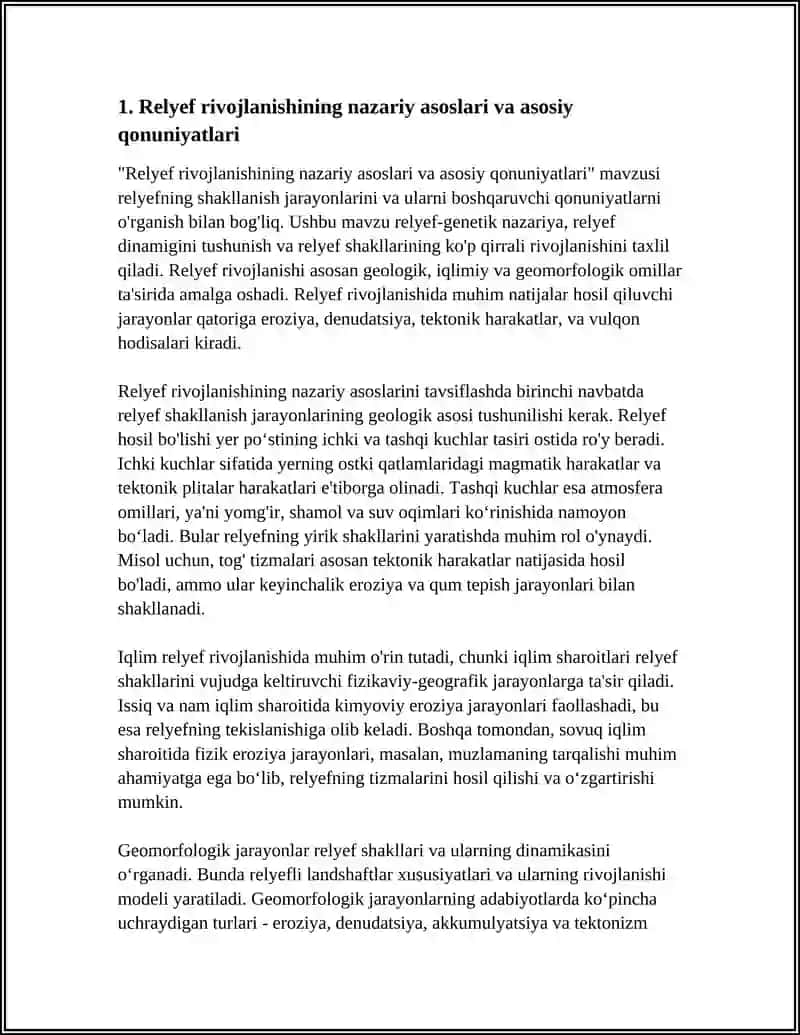 RELYEF RIVOJLANISHINING ASOSIY QONUNIYATLARI HAQIDA REFERAT TAYYORLASH 3