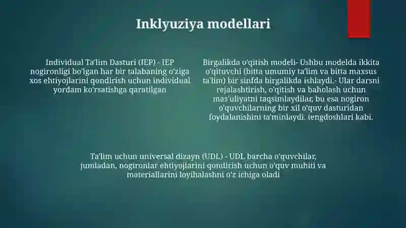 Alohida Yordamga Muhtoj Bolalarda Rivojlanishidagi Nuqsonning Tuzilishi Va Chuqurligiga Qarab Inklyuziya Modellarini Tanlash 3