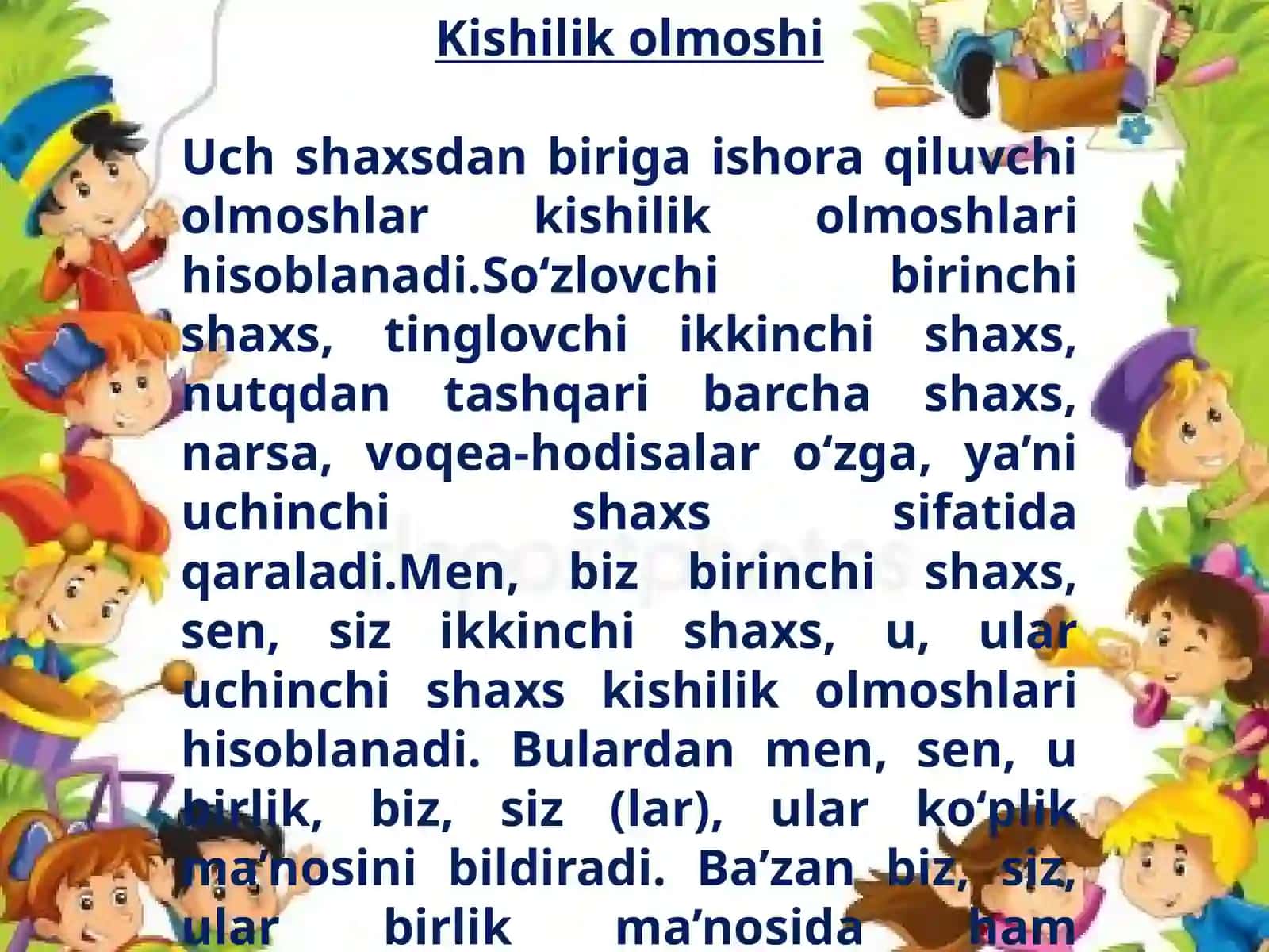 Kishilik olmoshlarining gap bo’laklari vazifasida qo’llanilishi 3