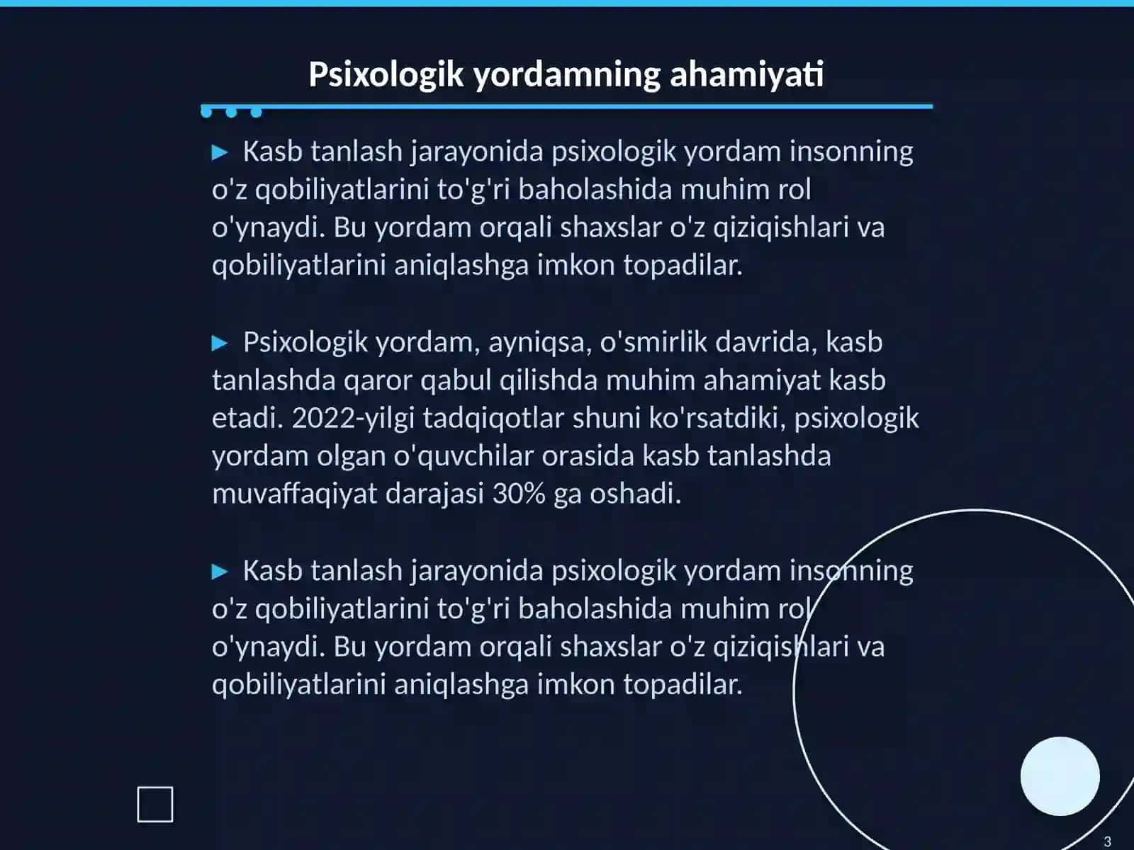 Kasb hunarga yoʻnaltirish fanidan Psixologik yordam turlari va ularning mazmun mohiyati 3
