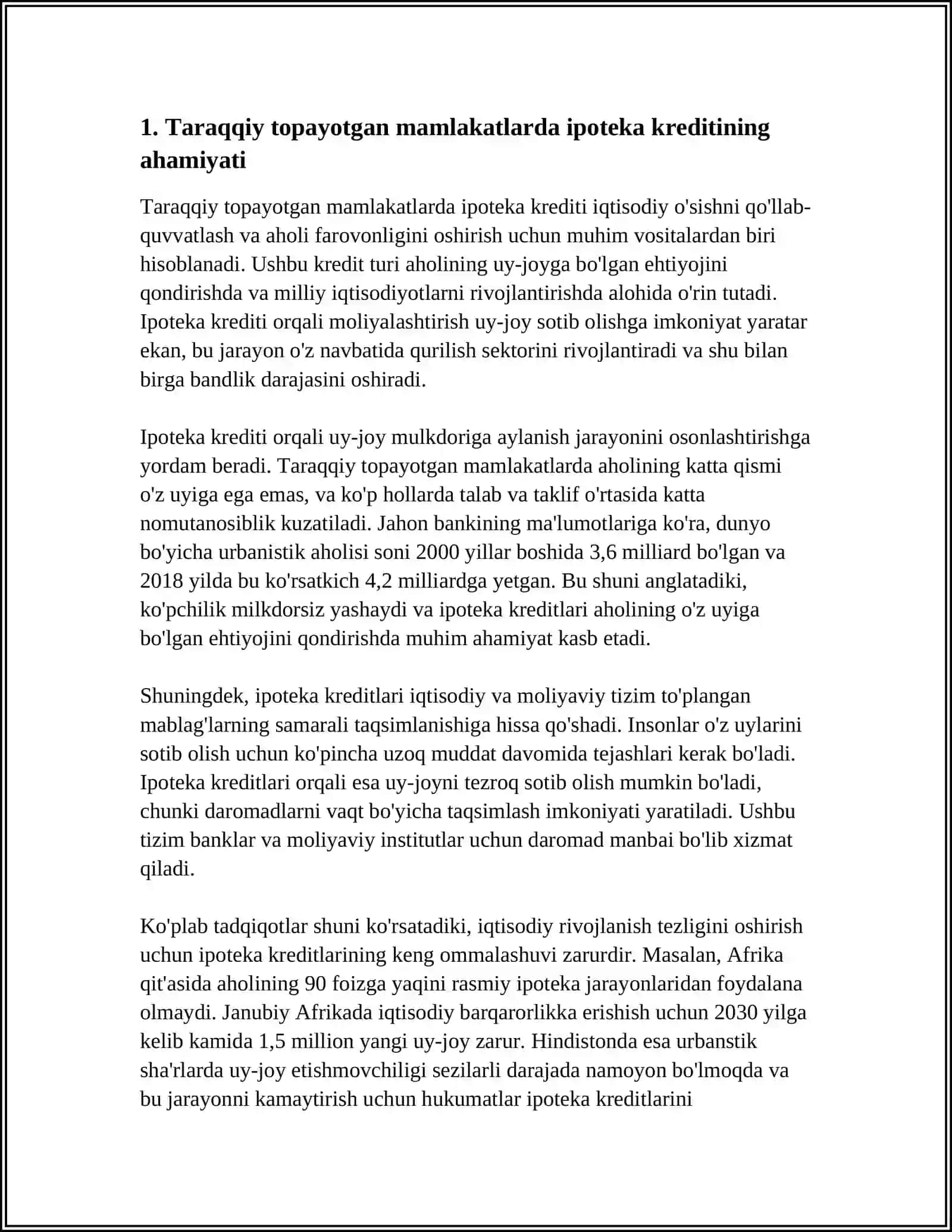 RIVOJLANGAN VA RIVOJLANAYOTGAN MAMLAKATLARNING IPOTEKA KREDITI FOIZLARI 3