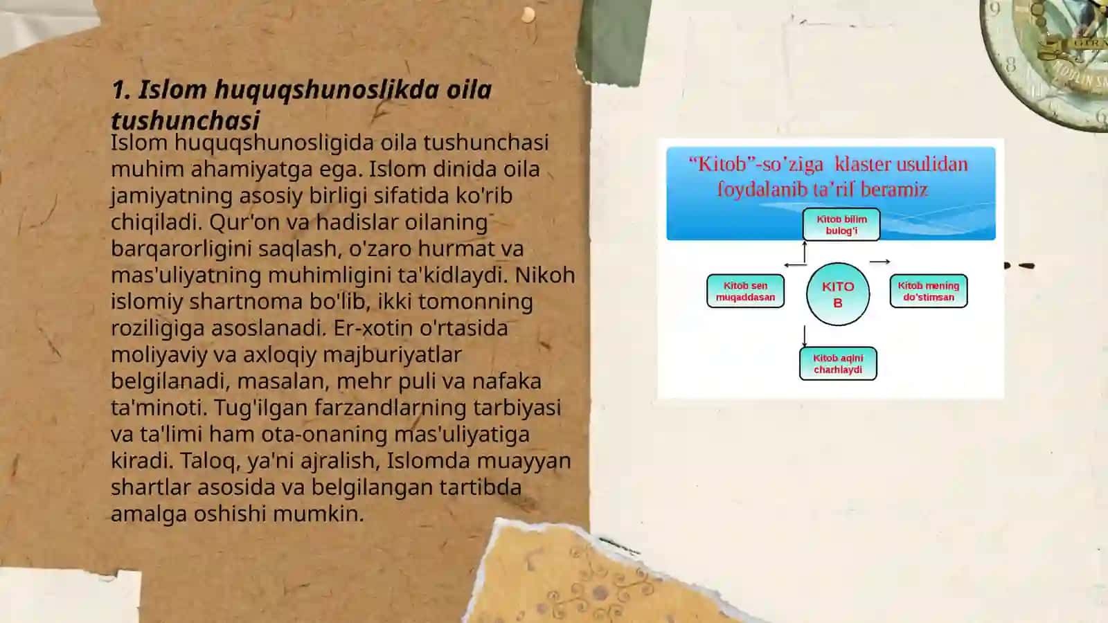 Islom huquqshunosligida oila, nikoh, taloq, idda, zihor, tushunchlarini ta'riflash va taqdimot tayyorlash 3