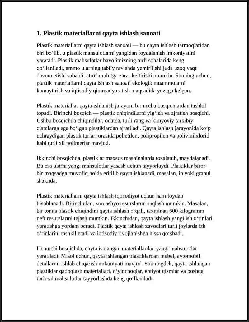 Plastik materiallarni qayta ishlash sanoati 3