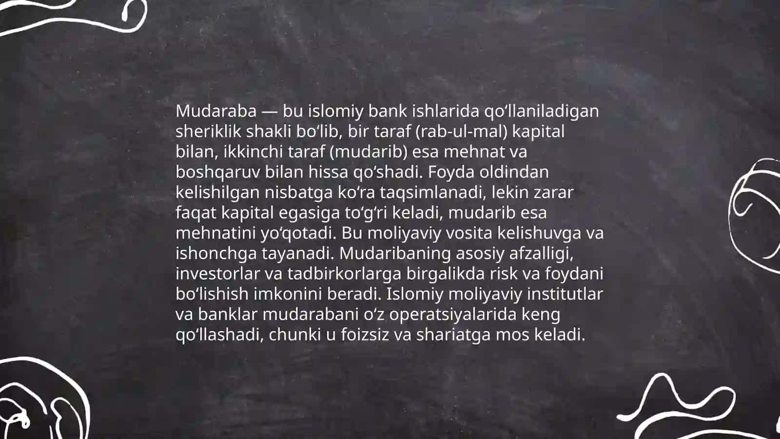 Mudarabaga shariat talablari. Mudarabaga AAOIFI standartlari. Mudarabani islomiy sanoatda qoʻllash 3