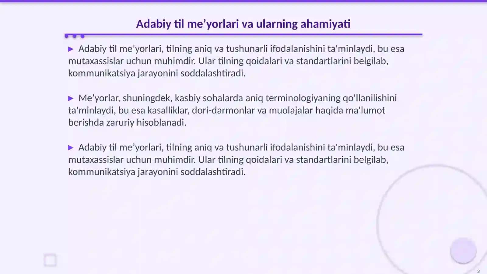 Adabiy til meʼyorlarini kasbiy sohaga oid misollar orqali tushuntirish.kasallik tavsifi misolida 3