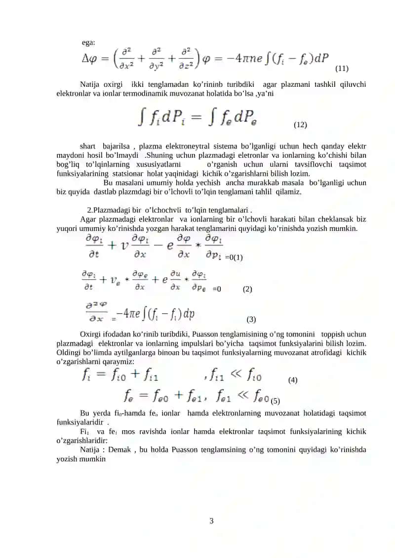 Plazmada tarqaluvchi relyativistik to’lqinlar 3