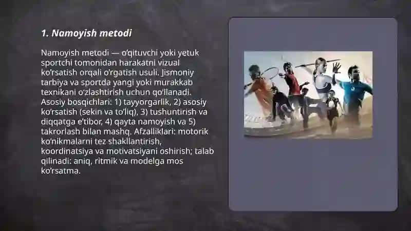 Jismoniy tarbiya va sport sohasida qollaniladigon talim metodlari 3