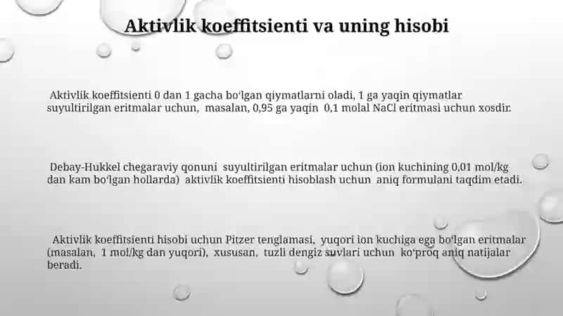 Elektrolit eritmalarining xosalarini noelektrolit eritmalar xosalaridan chetlanishini ifoda qilish 3