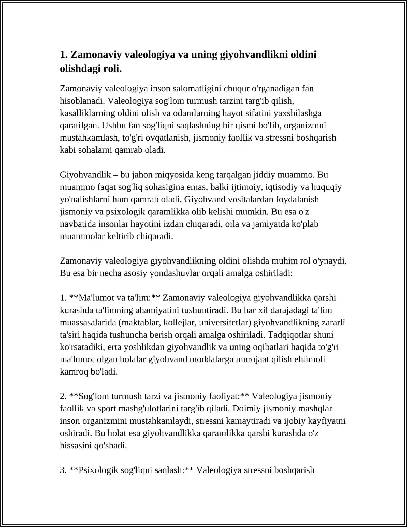 GIYOHVANDLIKNI OLDINI OLISHDA ZAMONAVÍY VALEOLOGIK YONDASHUVLAR.LCHKILIKBOZLIKNI OQIBATLARI OLDINI OLISH 3