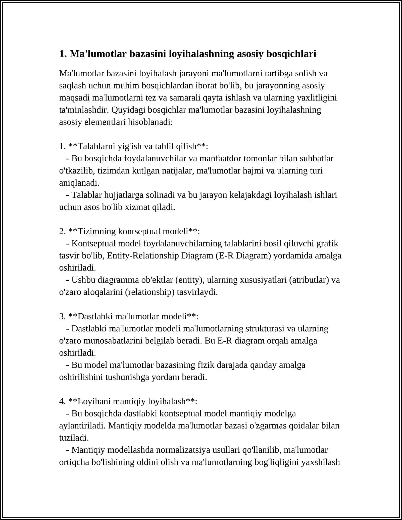 MA'LUMOTLAR BAZASINI LOYIHALASH VA MOXIYAT-ALOQA DIAGRAMMASINI QURISH 3