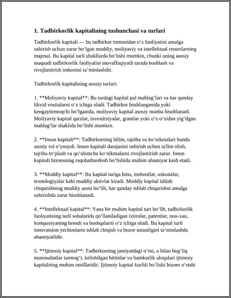 BIZNES VA TADBIRKORLIK. TADBIRKORLIK KAPITALI 3