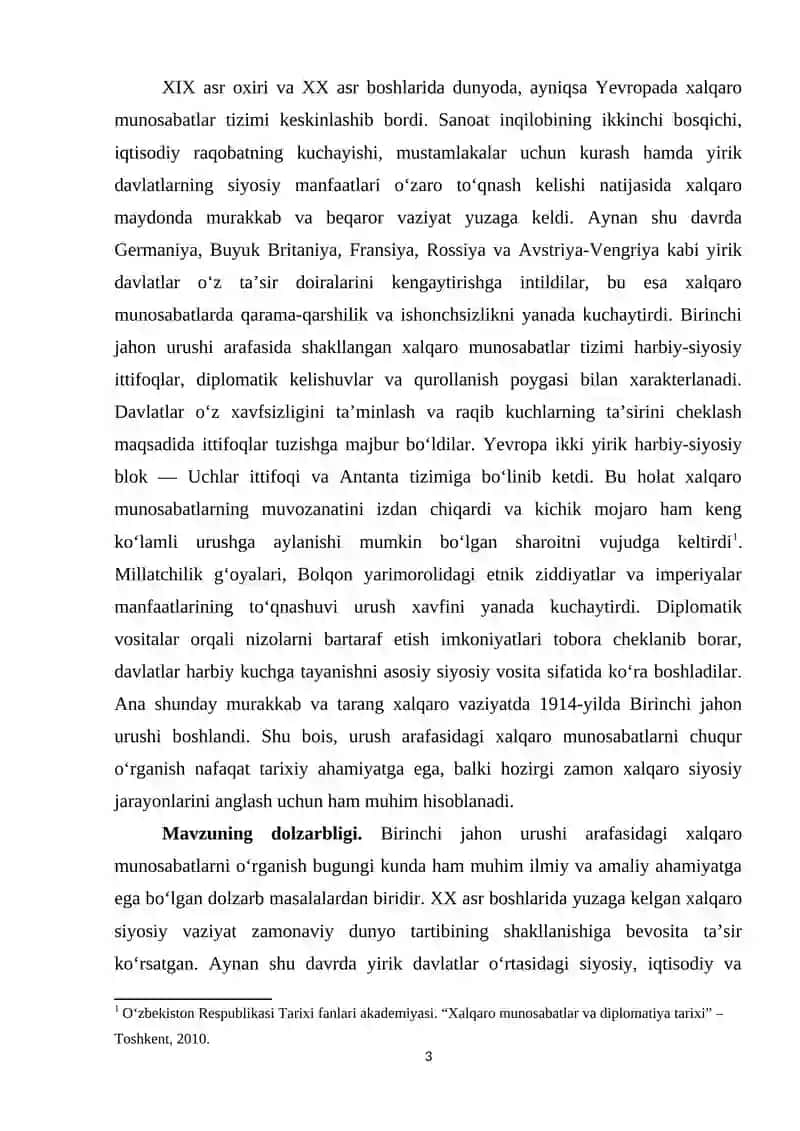 Birinchi jahon urushi arafasida xalqaro munosabatlar 3