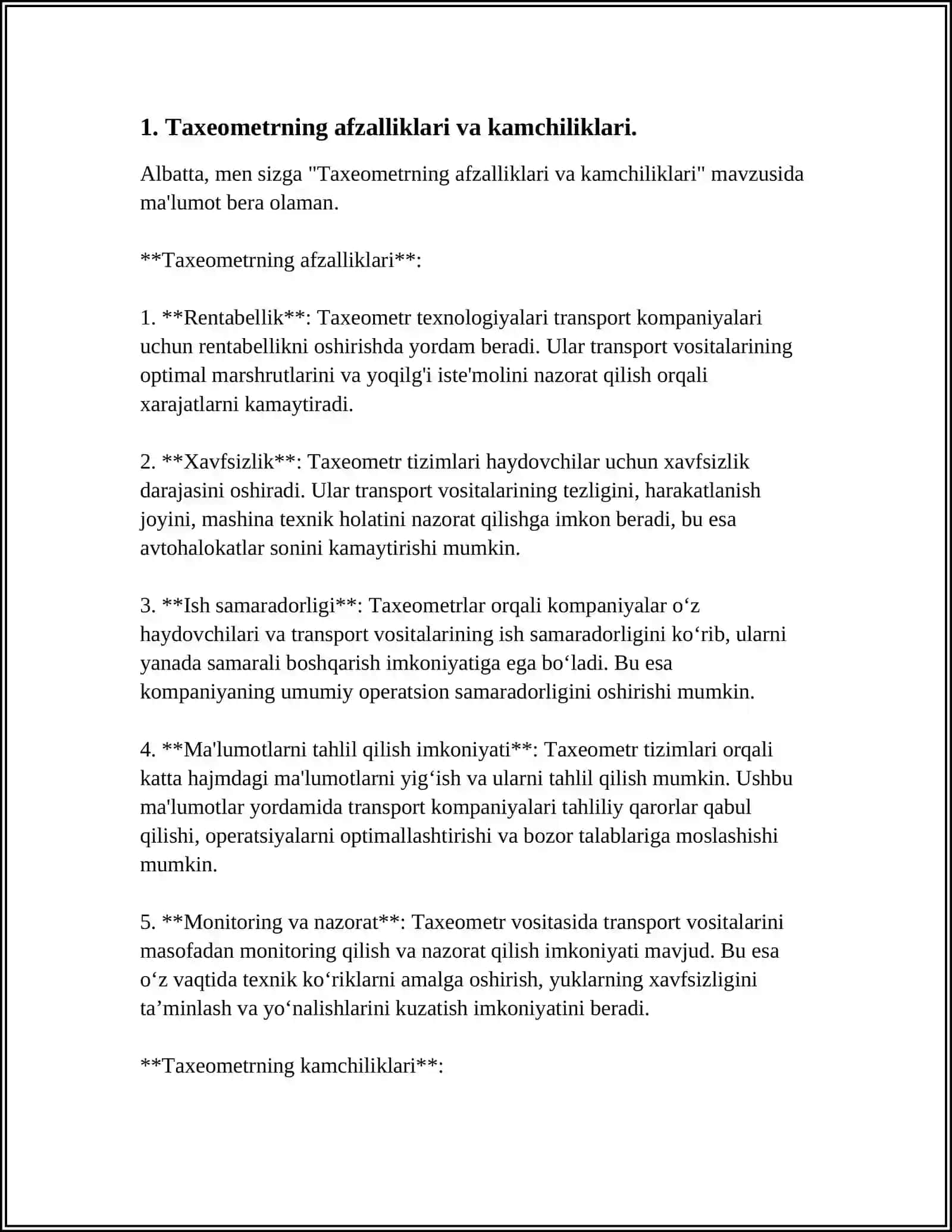 AVTOMOBIL YÒLLARINI QIDIRUVIDA TAXEOMETR BILAN ISHLASH 3