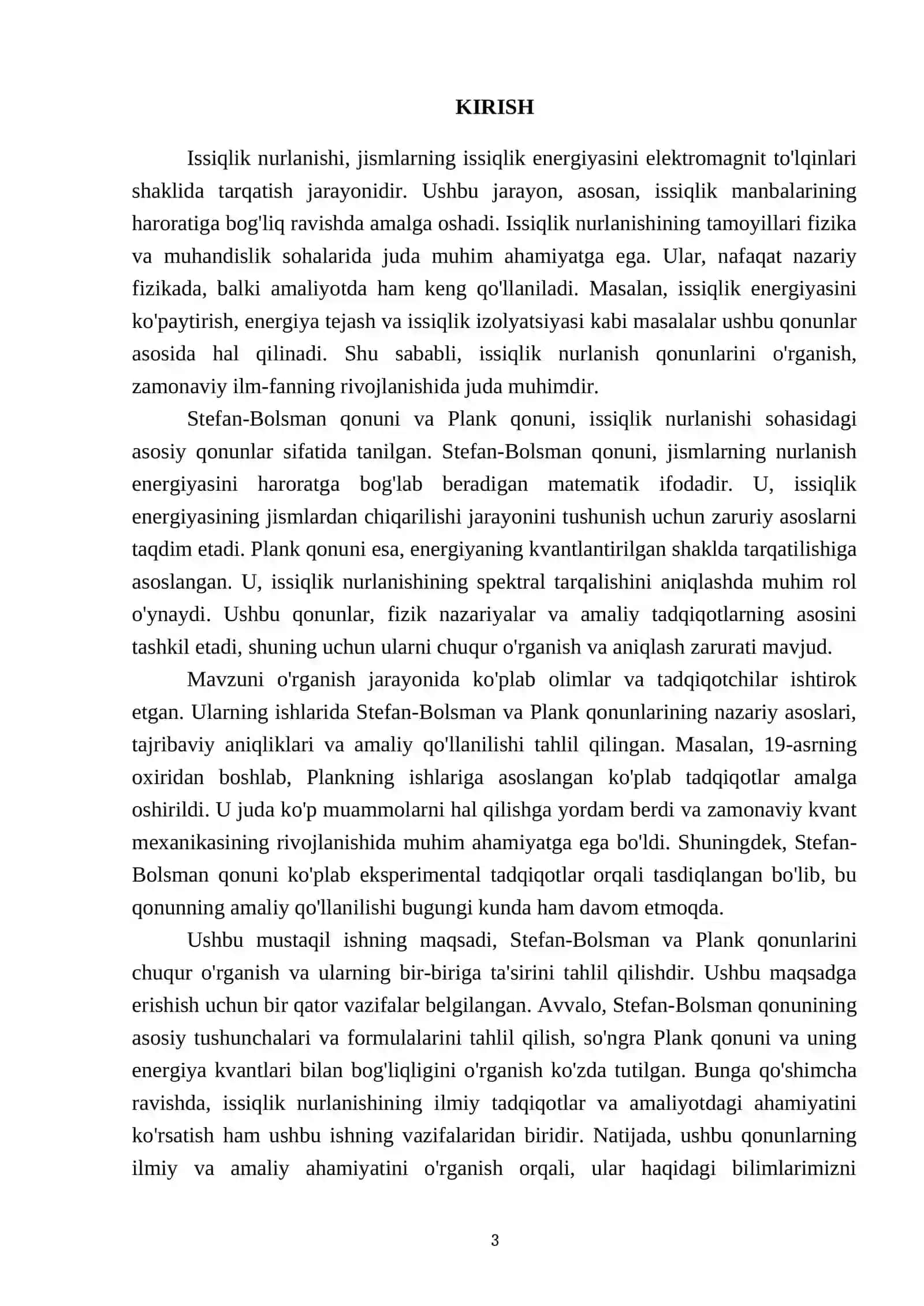 Issiqlik nurlanish qonunlarini o'rganish: Stefan-Bolsman va Plank doimiylarini aniqlash 3