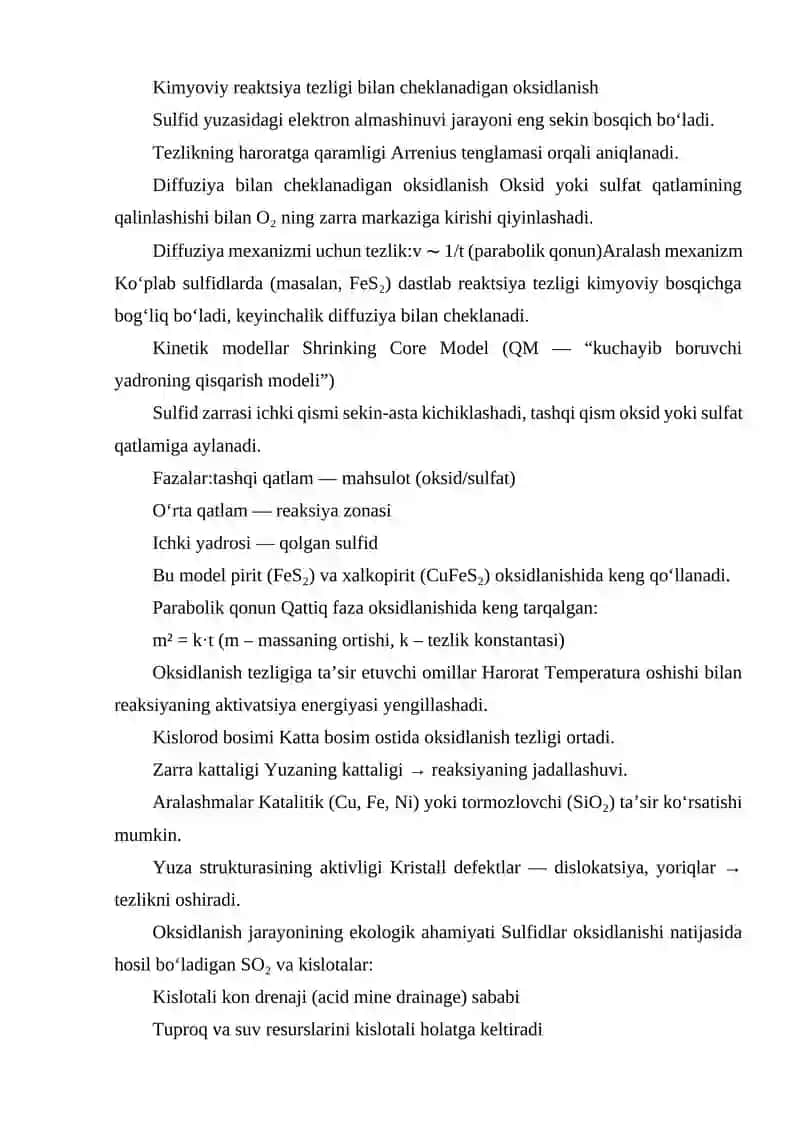 SULFID OKSIDLANISHNING MEXANIZMI VA KINETIKASI 3