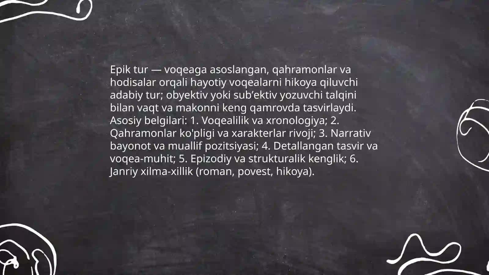 Adabiy tur va janrlar. Epic tur va uning janrlari. 3