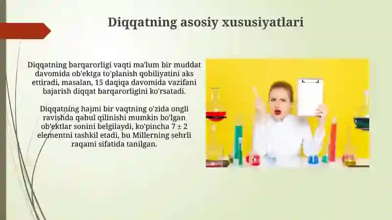 Diqqatning asosiy xususiyatlari va ularning eksperimentaltadqidqilinishi 3