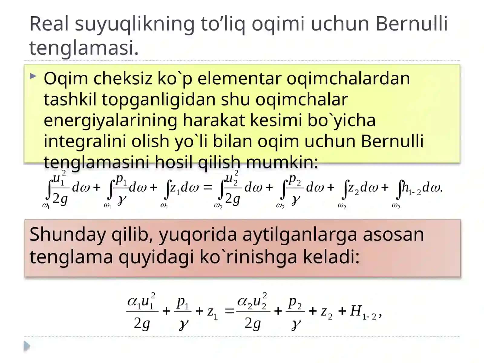 Real suyuqlikning to’liq oqimi uchun Bernulli tenglamasi 3