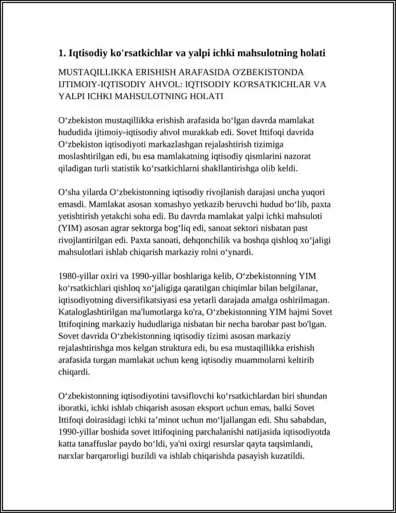 MUSTAQILLIKKA ERISHISH ARAFASIDA O'ZBEKISTONDA IJTIMOIY-IQTISODIY AHVOL 3